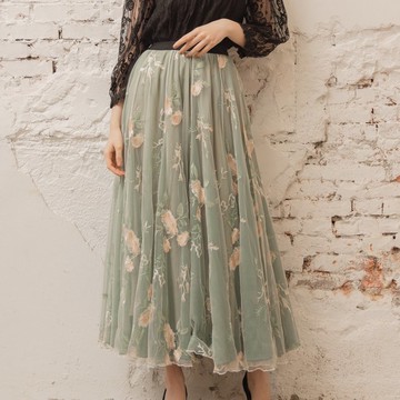 歲月靜好繡花菲利斯紗裙  綠