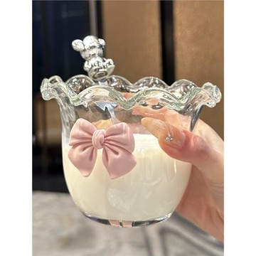 輕奢法式玻璃碗蝴蝶結沙拉碗冰淇淋甜品碗玻璃水杯牛奶豆漿燕麥杯