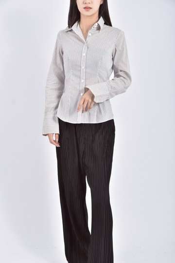 (S) sisley條紋白色長袖上衣