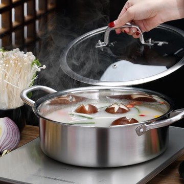 特厚304不銹鋼鍋湯鍋火鍋復底家用商用大容量電磁爐煤氣通用鍋具