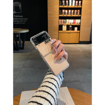 古皇適用于三星zflip4手機殼新款zflip3小折疊屏w23flip簡約透明f7110保護套創意腕帶支架男女款軟輕奢風外殼