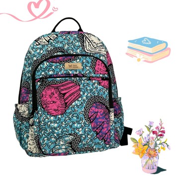 背包，填充合成纖維，全包絎縫壓紋，印有烘焙圖案，藍色