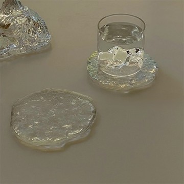 🔥現貨秒出🔥冰山造型杯墊 玻璃杯墊 冰紋杯墊 透明托盤 水晶玻璃墊 冰山造型杯墊 手工玻璃盤 飾品收納盤 文青風杯墊