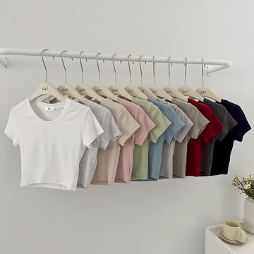 【Fee隔日到貨11色新品】正韓彈力U領短版短袖上衣T恤🔥t恤 短袖上衣女 顯瘦 上衣女短袖 修身上衣 顯瘦 GAT