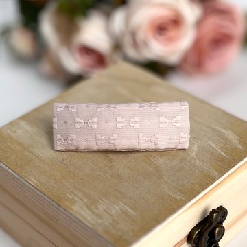 髮夾/粉紅蝴蝶結緹花布 手作 髮飾