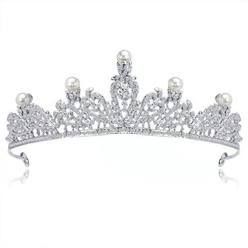 【Angel】珍珠女皇高貴氣質水鑽珍珠皇冠(白金色)