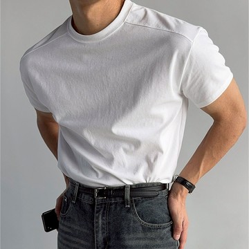 正韓肌肉款肩部剪裁素面短袖上衣 9色 YUPPIE 預購商品