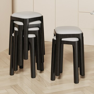 ??快速出貨?? 附發票 輕奢家用凳子可疊放不占空間軟包實木高板凳客廳方凳餐桌備用凳子