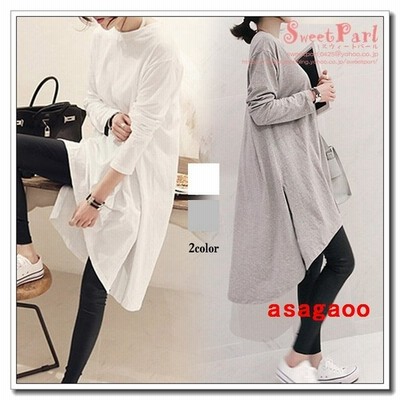 Tシャツ レディース ロング丈 ビッグサイズ カットソー 体型カバー 長袖 ロンt ロングtシャツ 無地 トップス 21 通販 Lineポイント最大get Lineショッピング