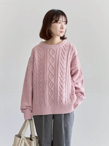 經典麻花編織細閃毛料針織上衣(0F001491410) - Samansa Mos2 blue