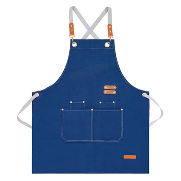 防潑水工作圍裙 帆布皮革金屬材質 廚房咖啡廳適用  深藍色  1件