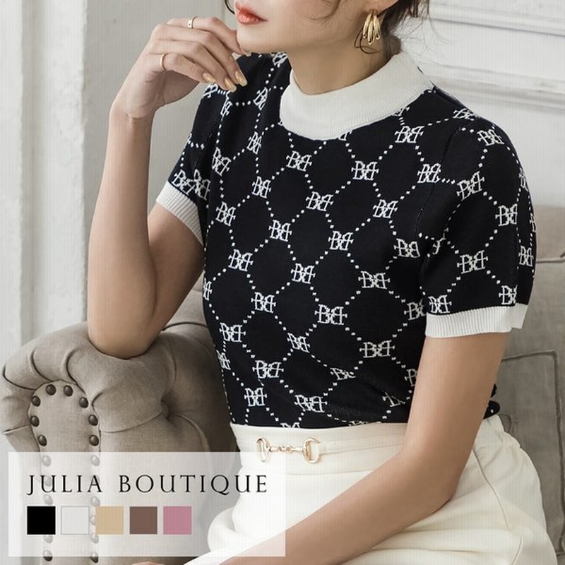 プチハイネック 半袖 ニットトップス ト レディース ロゴ柄 半袖ニット 総柄 231 通販 Lineポイント最大0 5 Get Lineショッピング