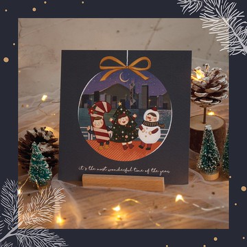 原創港式插畫聖誕卡- B款聖誕夜的海旁