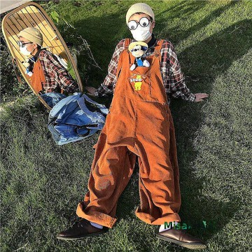 爆款*吊帶褲男 大碼吊帶褲 工裝吊帶褲 吊帶褲男生 牛仔吊帶褲 牛仔褲 藝文日系情侶休閒潮牌ins揹帶褲寬鬆連身褲燈芯絨の衣飾無憂-Misaki精品