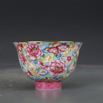 清乾隆瓷器琺瑯彩萬花主人杯150ml