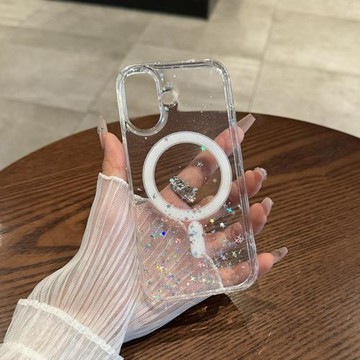 透明滴膠閃片適用于iPhone16手機殼新款星星蘋果15promax無線磁吸簡約14加厚plus高級感全包13防摔女款12硬套