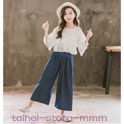 子供服 セットアップ キッズ 女の子 春夏 上下セット 半袖 ブラウス シャツ ガウチョパンツ キッズ おしゃれ 可愛い カジュアル 韓国子供服 150 160 通販 Lineポイント最大get Lineショッピング