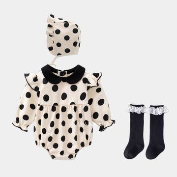 嬰兒春裝女寶寶連體衣棉質復古波點哈衣新生百日宴公主包屁衣春秋