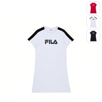 【FILA】女性 短袖針織洋裝-淺麻灰 5DRY-5903-MY