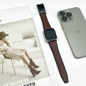 蘋果手錶 磁吸折疊扣 貼皮硅膠錶帶 適用於 Apple Watch 10 9 8 7 6 5 SE 46MM 42MM