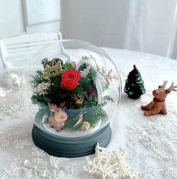 永生花拍拍燈玻璃盅-聖誕麋鹿