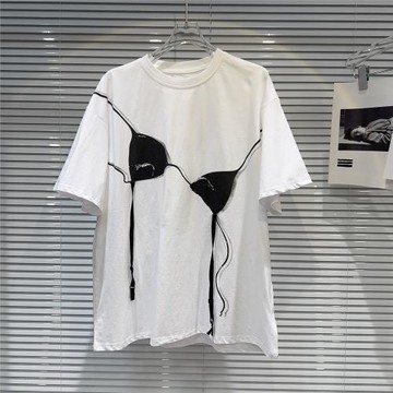 網紅同款2026春季新款小眾辣妹個性開放內衣印花寬松短袖T恤衫女