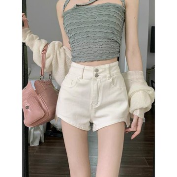 辣妹高腰牛仔短褲女2025新款春夏百搭顯瘦顯高a字外穿闊腿熱褲ins