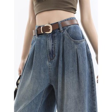 (免運)闊腿牛仔褲女2025新款夏季復古高腰顯瘦百搭垂感薄款拖地直筒褲子