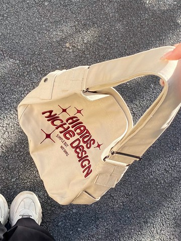 日系帆布包女大學生上課ins慵懶風大容量單肩斜挎小眾刺繡托特包【步行者戶外生活館】