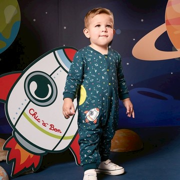 太空漫遊滿版印花長袖兔裝 (深綠)