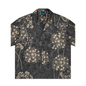 無性別穿搭金色蒲公英復古印花短袖襯衫男女夏季古巴領寬松襯衣