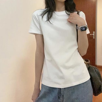 正肩磨毛短袖t恤女2023年夏裝新款女裝寬松百搭白色棉質半袖上衣