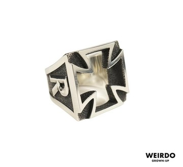 Weirdo Cross Ring純銀鐵十字簍空手工戒指(日規19)