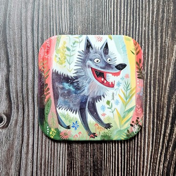 童話大野狼-晶雕吸水陶瓷杯墊