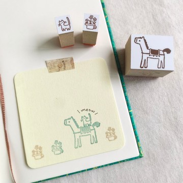 橡皮章【小馬 × 貓咪 × 花朵，悠閒寧靜印章三件組】