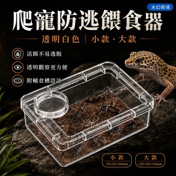 【水幻奇境】爬蟲防逃餵食器 活餌餵食盒 守宮餵食盆 杜比亞蟋蟀餵食槽 透明附鈣粉槽 小款大款