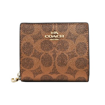 COACH 立體馬車LOGO緹花皮革拉鍊零錢短夾 珠光x棕銅色 CCL96 IMYGQ