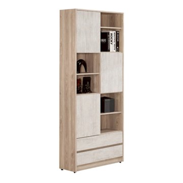 文創集 諾爾雙色2.7尺三門二抽書櫃-80x31x196cm免組