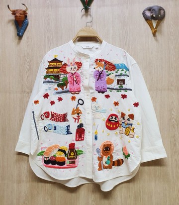手工刺繡開衫-棉、日遊、富士山、櫻花、狐狸、兔