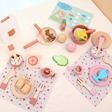 木製廚具 仿真食物 角色扮演 親子互動 早教玩具 餐廳遊戲 廚房玩具 安全木質玩具 學齡前教具 幼兒啟蒙