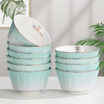 碗家用2025新款防燙5英寸吃飯碗碟套裝北歐風加厚面碗湯碗10個裝