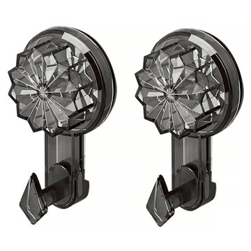 WE CHAMP 透鑽旋轉真空吸盤掛勾 2入 免打孔 適用多種牆面 強力承重 一秒安裝  1組  灰色