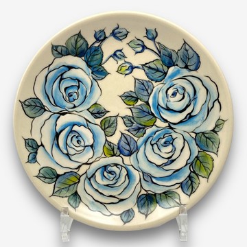 波蘭手繪手工陶-圓盤 19cm 藍玫瑰系列 設計師款