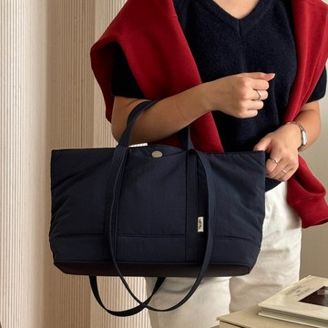 韓國 THEALLY - 小眾設計 (附小拉鍊包)尼龍輕量手提/肩背包-海軍藍