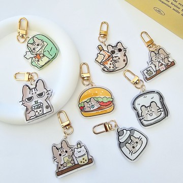 原創插畫【台灣石虎貓 金粉滴膠吊飾】壓克力鑰匙圈 多款