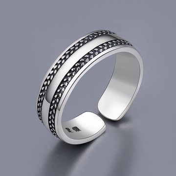 戒指男士純銀泛哲思ins風個性泰銀開口指環高級樹葉設計戒子潮男