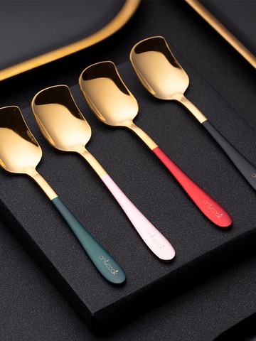 onlycook 彩色短柄咖啡勺304不銹鋼小勺子歐式奢華西餐甜品勺雪糕