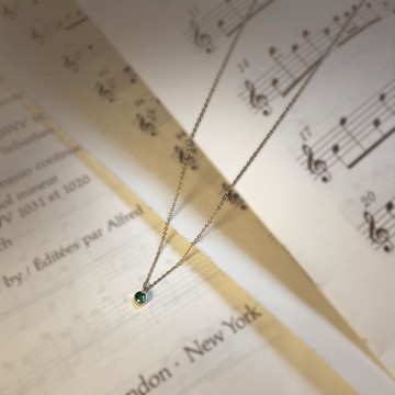 琉璃綠鋯石生日石316醫療鋼項鍊/5月誕生石  單鑽 鎖骨鍊 不鏽鋼