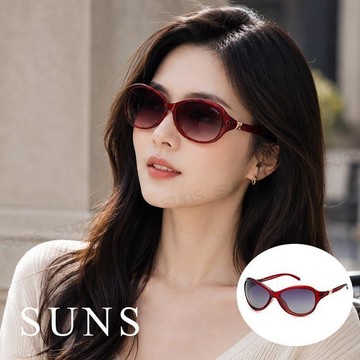 【SUNS】時尚淑女偏光墨鏡 楓葉紅 簡約鎏金百搭名媛款 包覆式墨鏡 防眩光/抗UV400