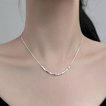 女生項鍊 高級感 純銀像爛 輕奢項鍊 鎖骨鏈項墜 女生飾品 全純銀項鍊 方塊項鍊 055